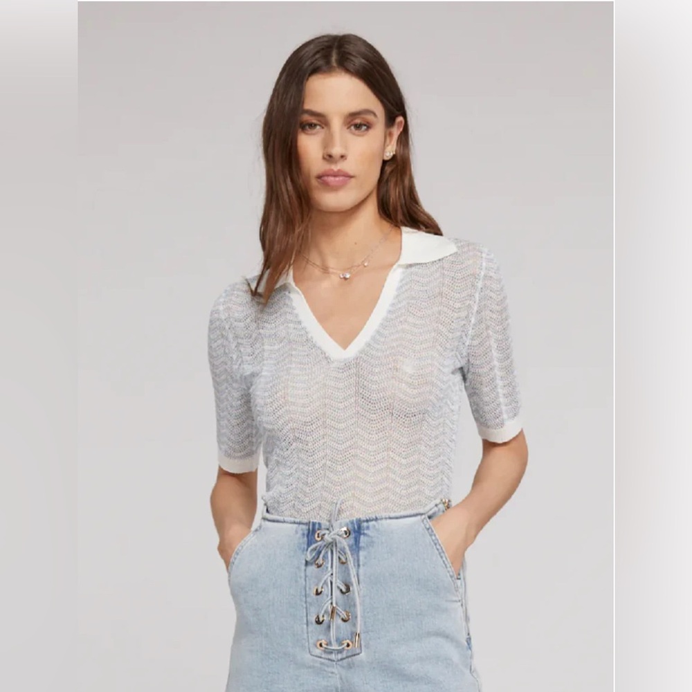✨GENERATION LOVE - SKYLER POINTELLE TOP - METALLIC AQUA/WHITE Size M
